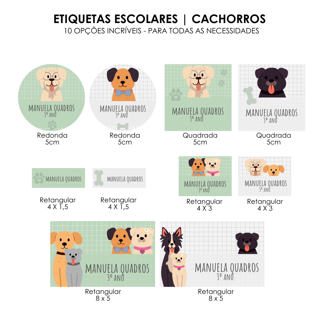 Kit Etiquetas Escolares Cachorros Papelizei Academy